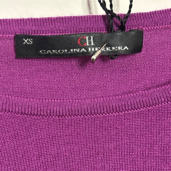 NWT CAROLINA HERRERA Wool & Cashmere Knit Sweater XS Pullover Solid Berry Crew - Picture 4 of 5
